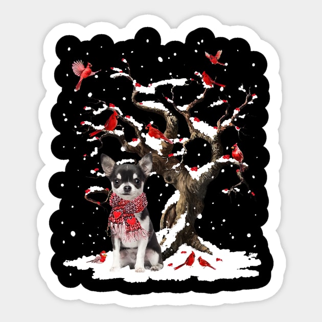 Black Chihuahua Scarf Cardinal Snow Christmas Sticker by cogemma.art